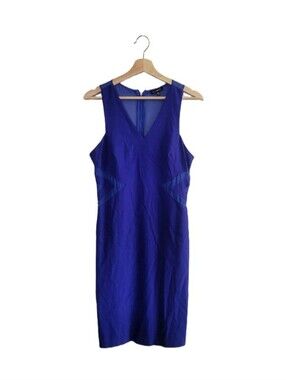 LE Chateau Royal Blue V-Neck Midi Sheath Dress Size M